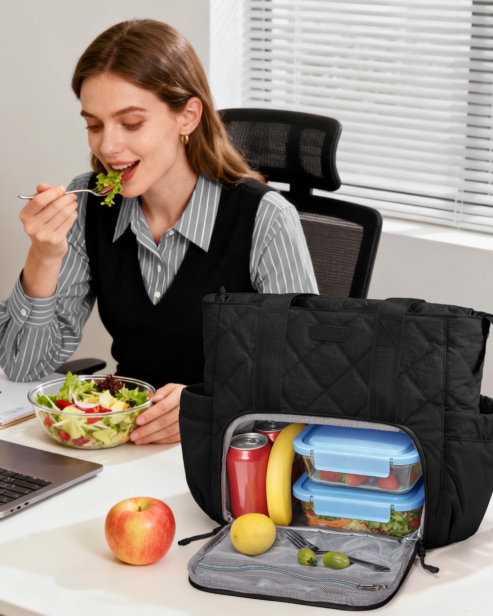 Bagstellar puffer lunch tote inner mesh pocket stores utensils or ice packs neatly