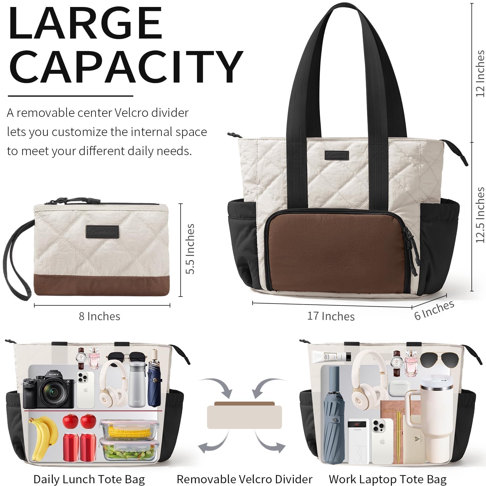 Bagstellar Puffer Lunch Tote with laptop sleeve protects your device on the go.