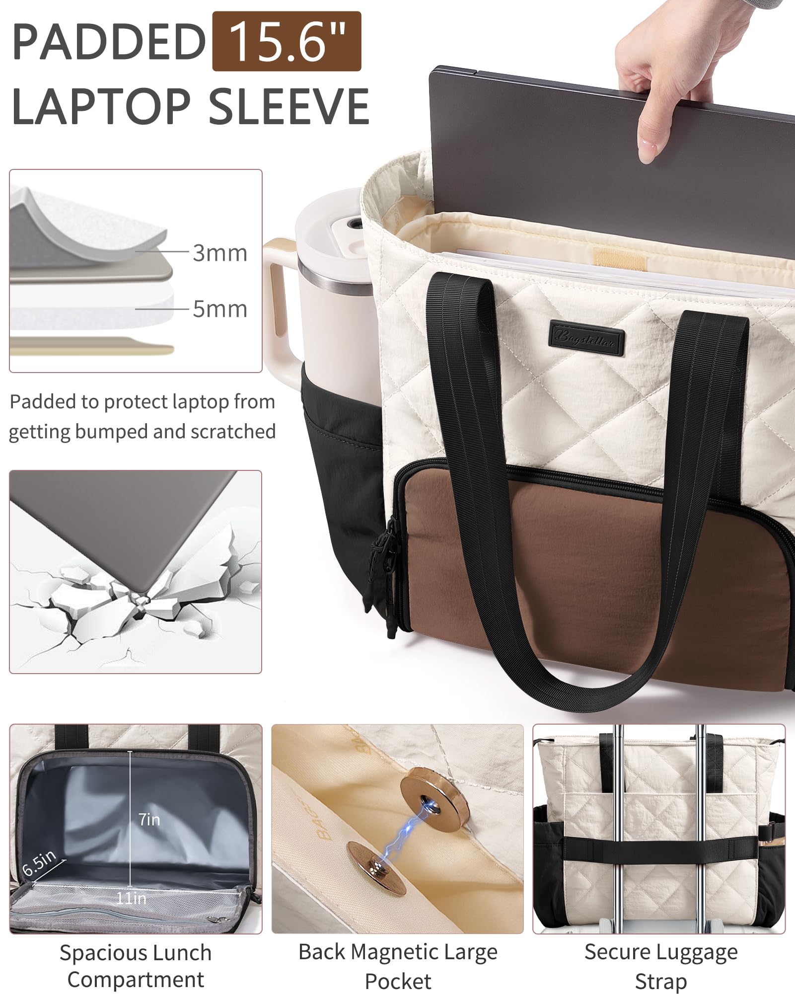 Bagstellar Puffer Lunch Tote's large cup holder keeps drinks within easy reach.