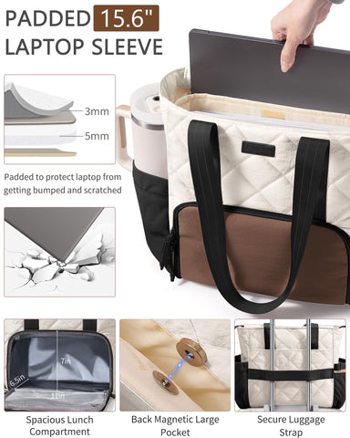 Bagstellar Puffer Lunch Tote's large cup holder keeps drinks within easy reach.