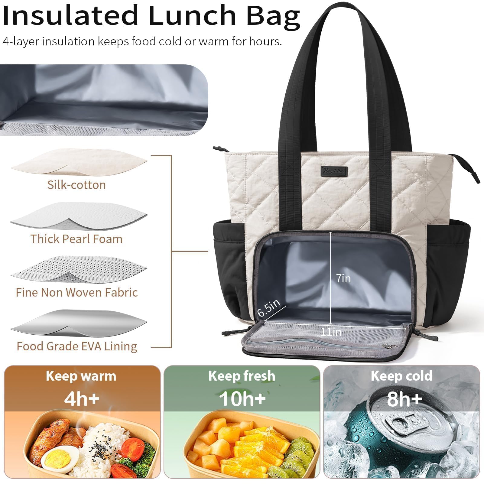 Bagstellar Puffer Lunch Tote offers multiple pockets for organized daily essentials.