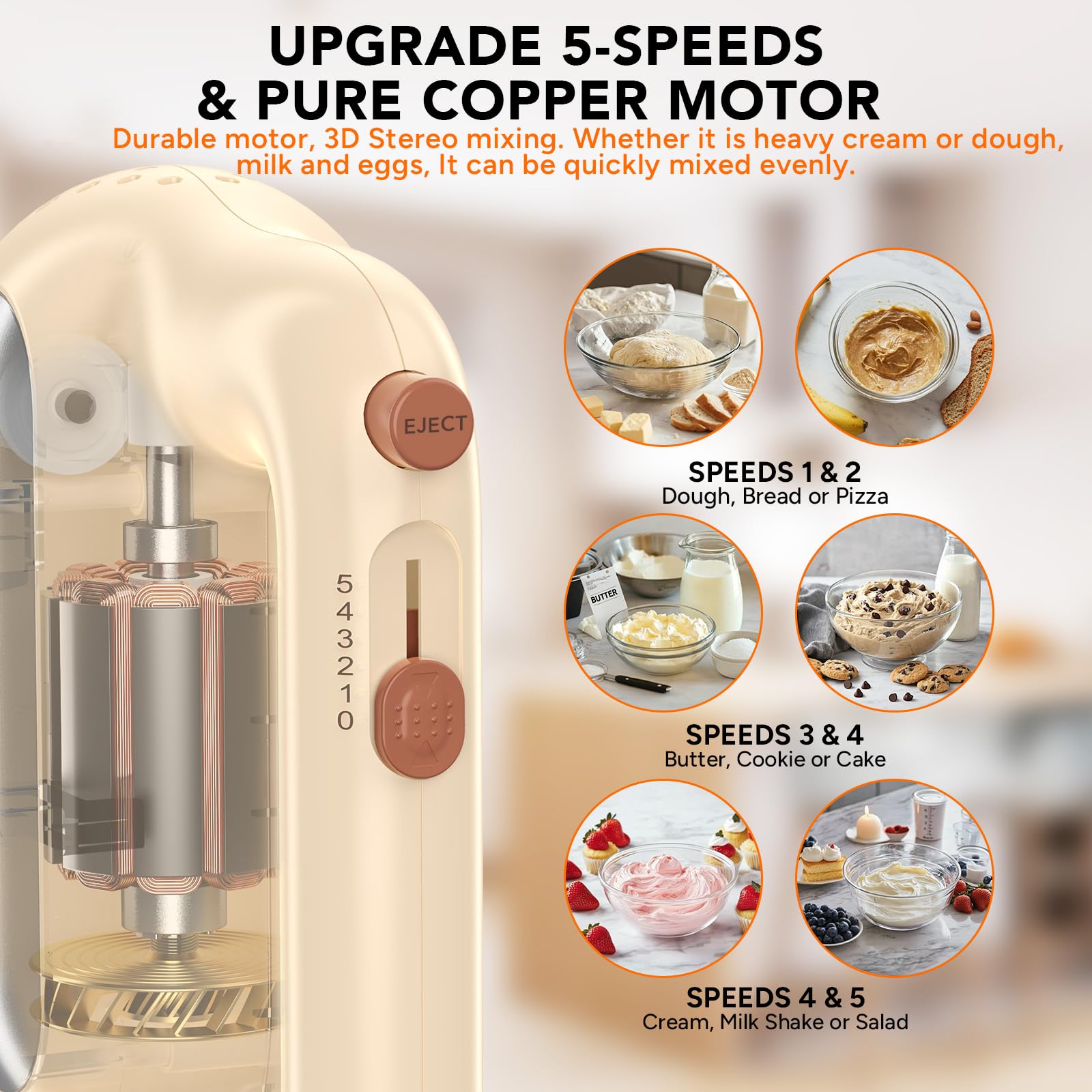 BAIGELONG hand mixer 5-speed control for versatile blending.