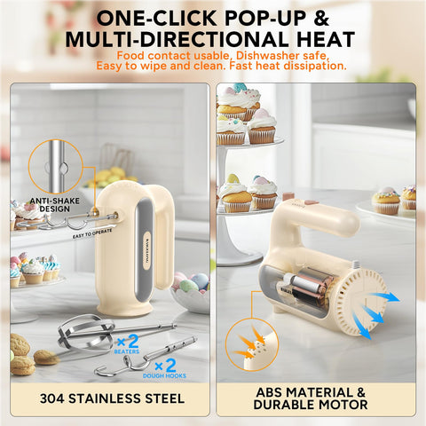 BAIGELONG hand mixer anti-splash design keeps counters clean.