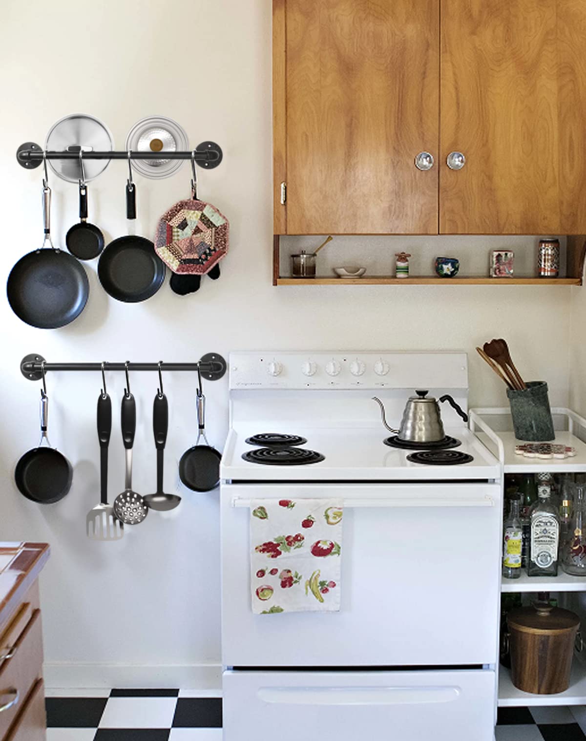 Bailoo heavy-duty iron pipe rack blends durability with industrial kitchen style.