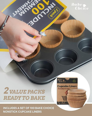Bake Choice 100 natural cupcake liners included for quick, clean baking