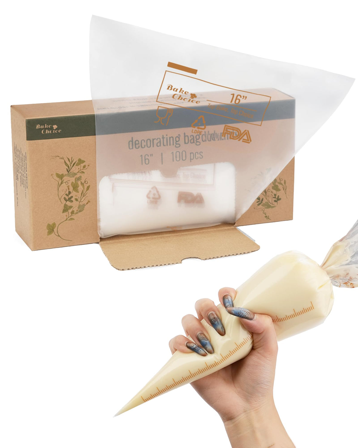 Bake Choice 16-inch large piping bags for cake decorating with burst-resistant performance.