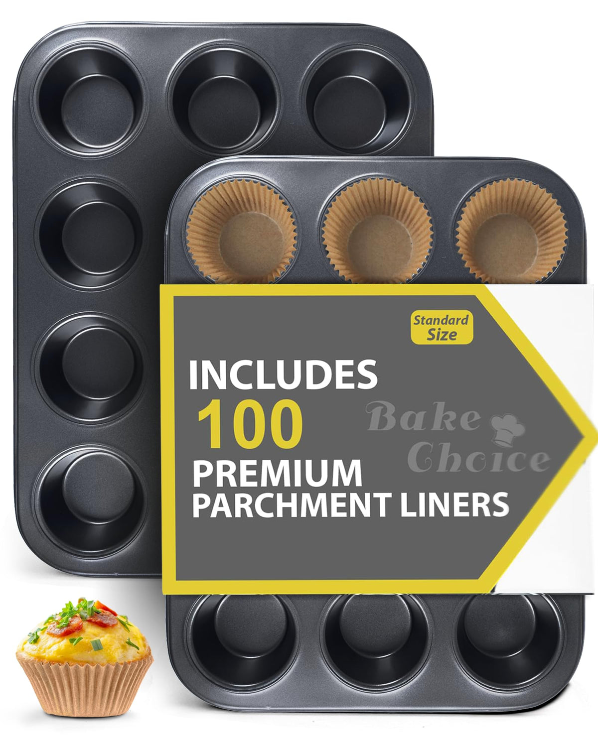 Bake Choice 2-pack muffin pan with 12 cups ready for even batch baking