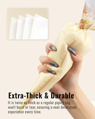 Bake Choice burst-resistant piping bags prevent leaks during heavy frosting applications.