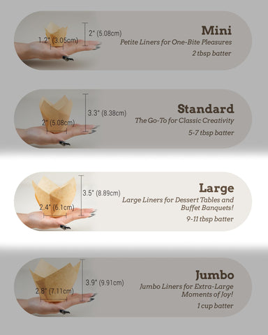 Bake Choice extra-large tulip liners fit oversized muffins for premium baking results.