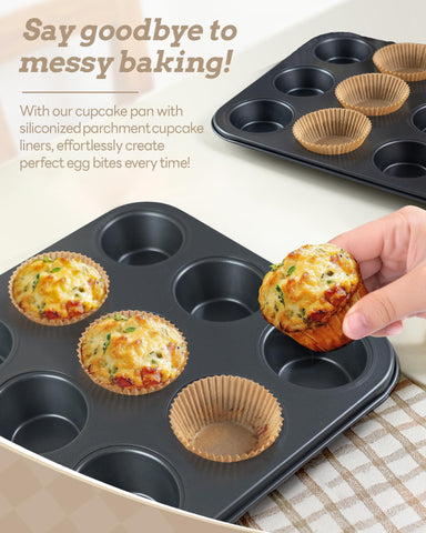 Bake Choice muffin pan nonstick surface for effortless release and easy cleanup