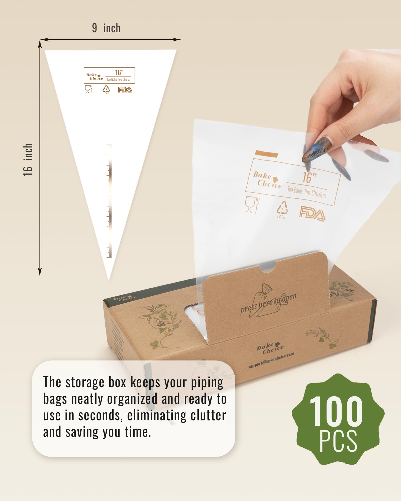 Bake Choice tipless piping bags enable quick snipping for precise outlines.