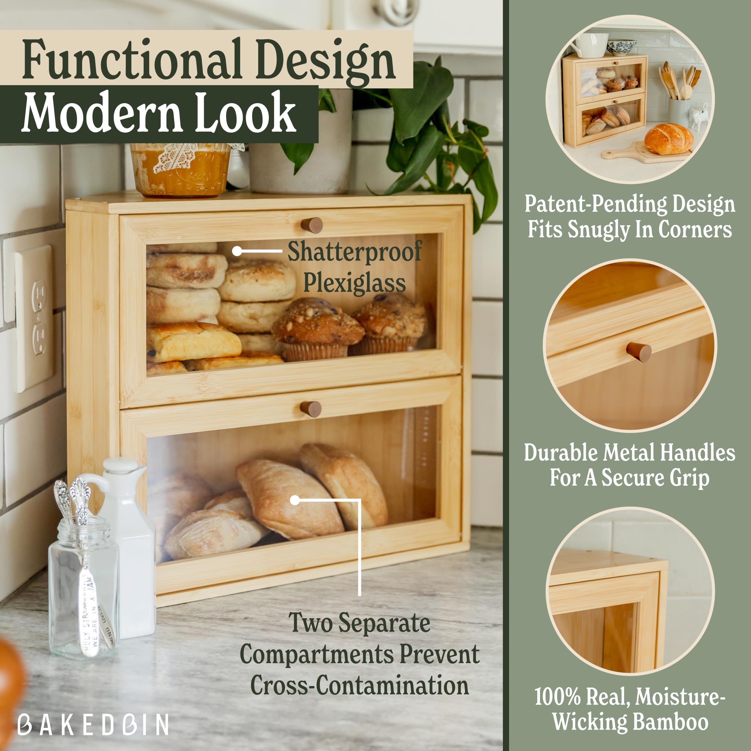 BakedBin airtight lid locks in moisture and keeps bread crumb-free.