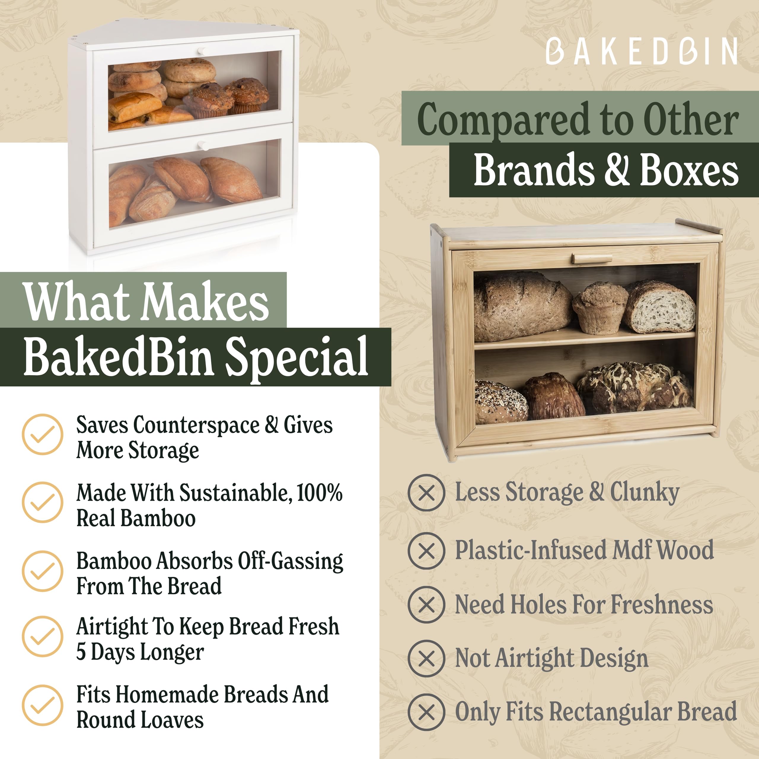 BakedBin corner design fits neatly in a kitchen corner for space efficiency