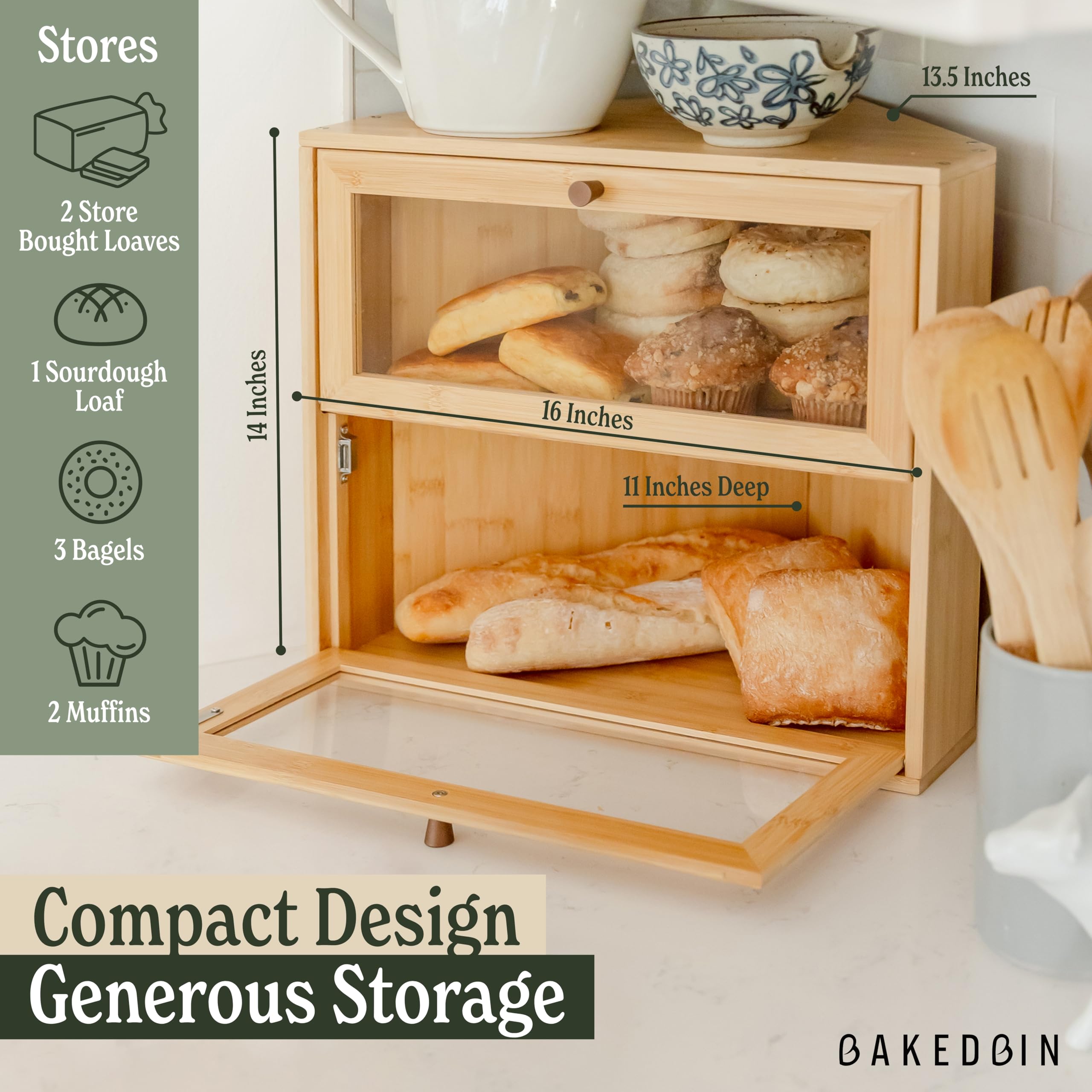 BakedBin double-layer storage keeps two loaves organized and fresh.