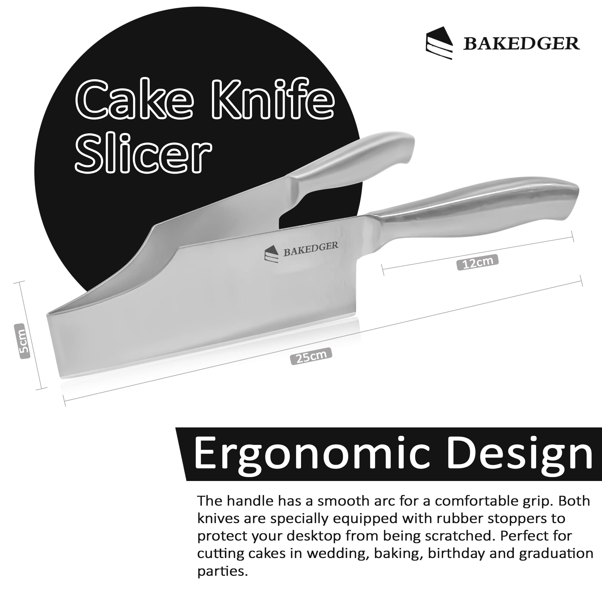 Bakedger knife with rubber covers protecting hands and surfaces