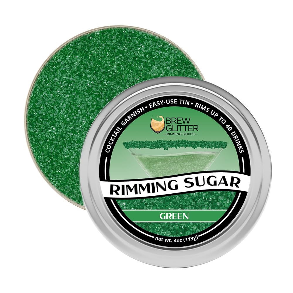 Bakell Brew Glitter Green Rimming Sugar dispensing scoop aids even rims.