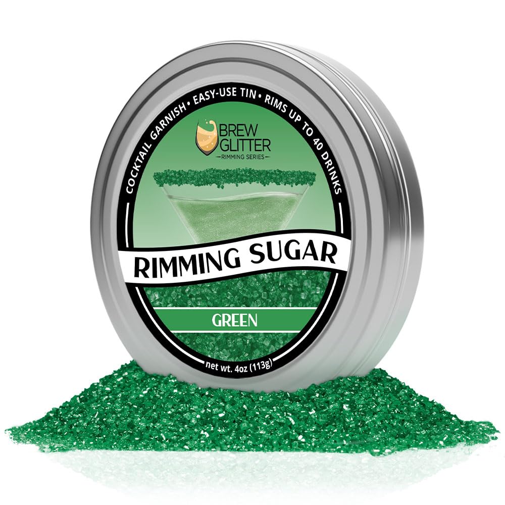 Bakell Brew Glitter Green Rimming Sugar served in glass with festive sparkle.