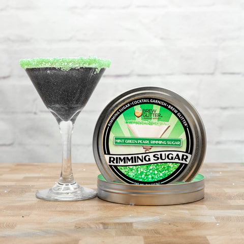 Bakell Mint Green rimming sugar crystals on glass rim close-up