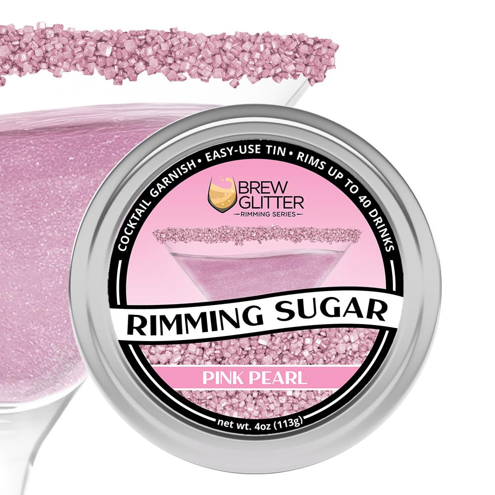 Bakell Brew Glitter Pink Rimming Sugar on bar tin ready to rim drinks