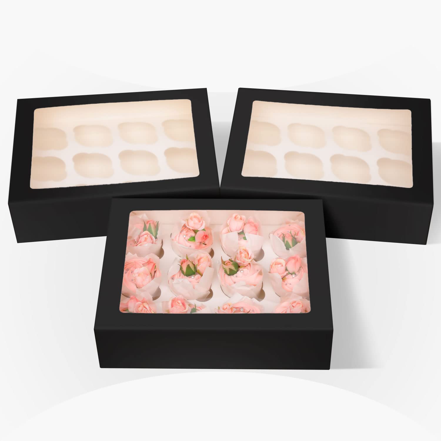 Bakepacker 12-cupcake boxes with window showcase cupcakes beautifully.