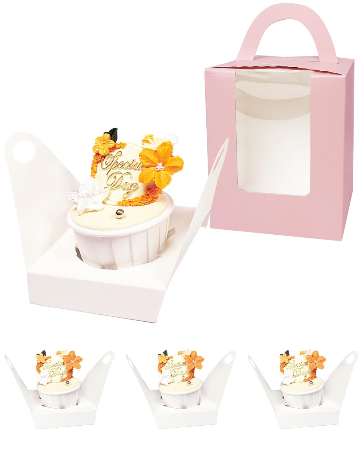 Bakepacker pink cupcake box stack shows sturdy kraft construction and reusable protection