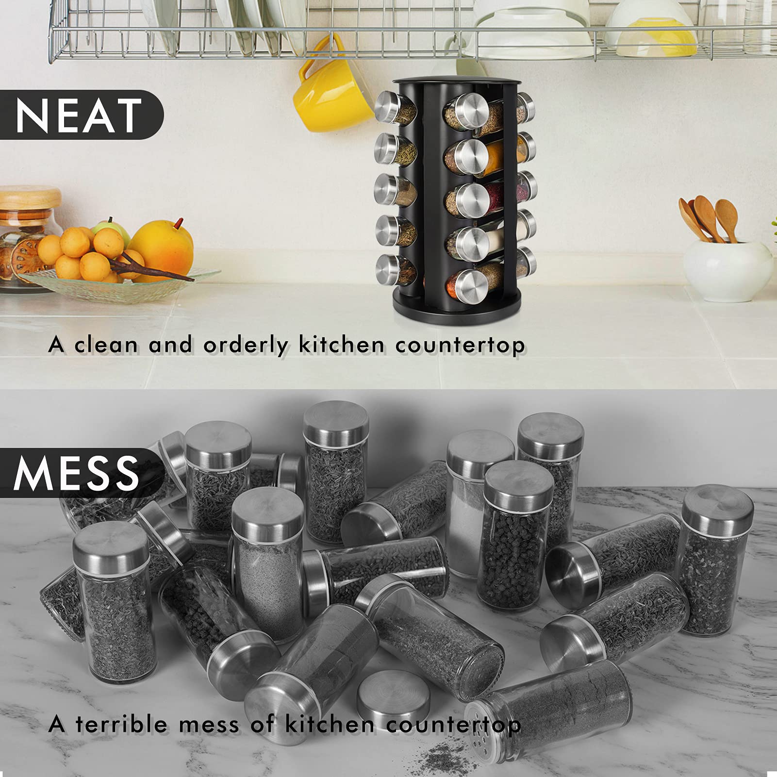 Baker Boutique 20-jars set with labeled jars for organized seasoning at a glance.