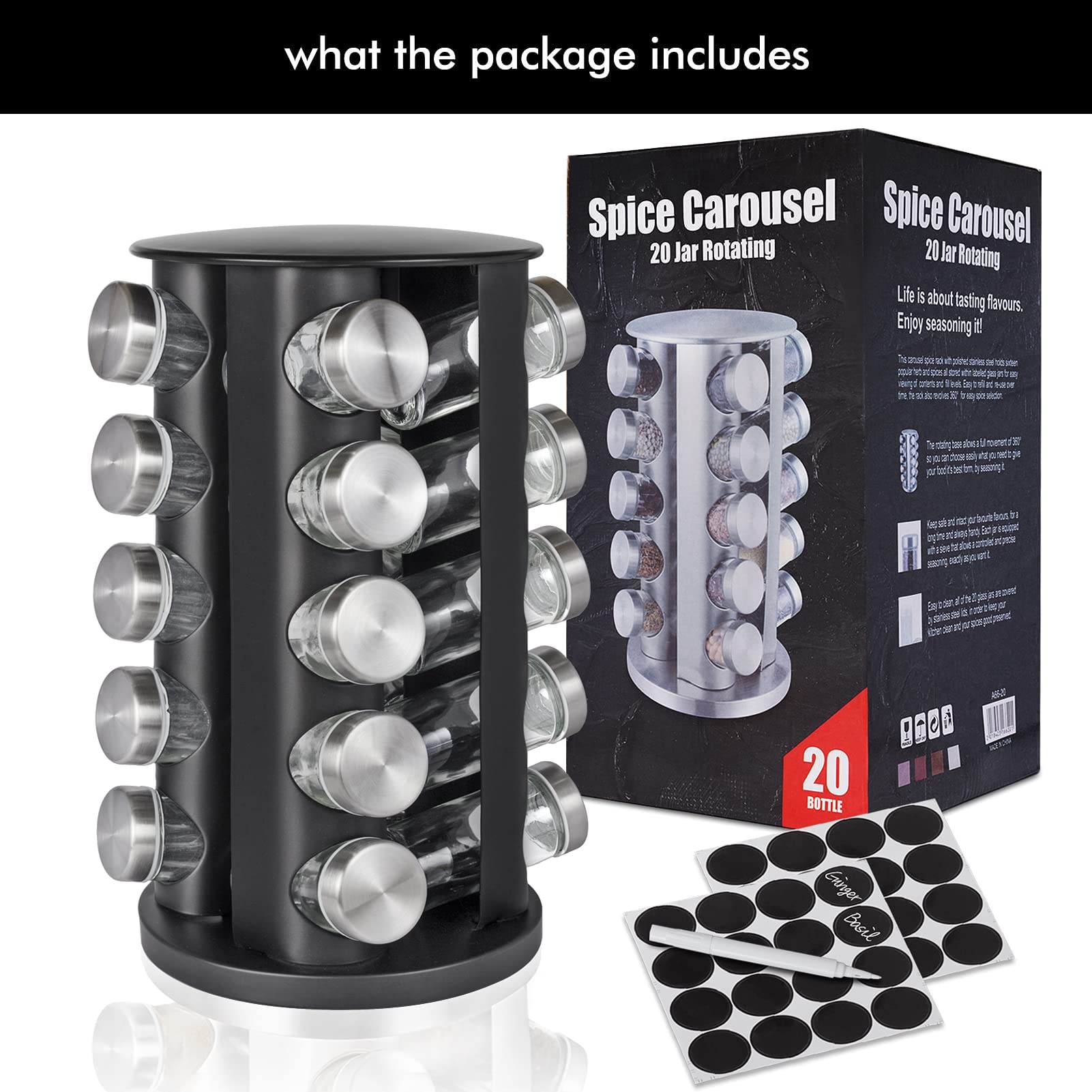 Baker Boutique gift-ready spice rack offers sturdy stability and stylish kitchen organization.