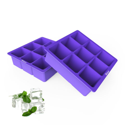 Bakerpan silicone ice cube tray front view highlights durable design for easy, crack-free release.