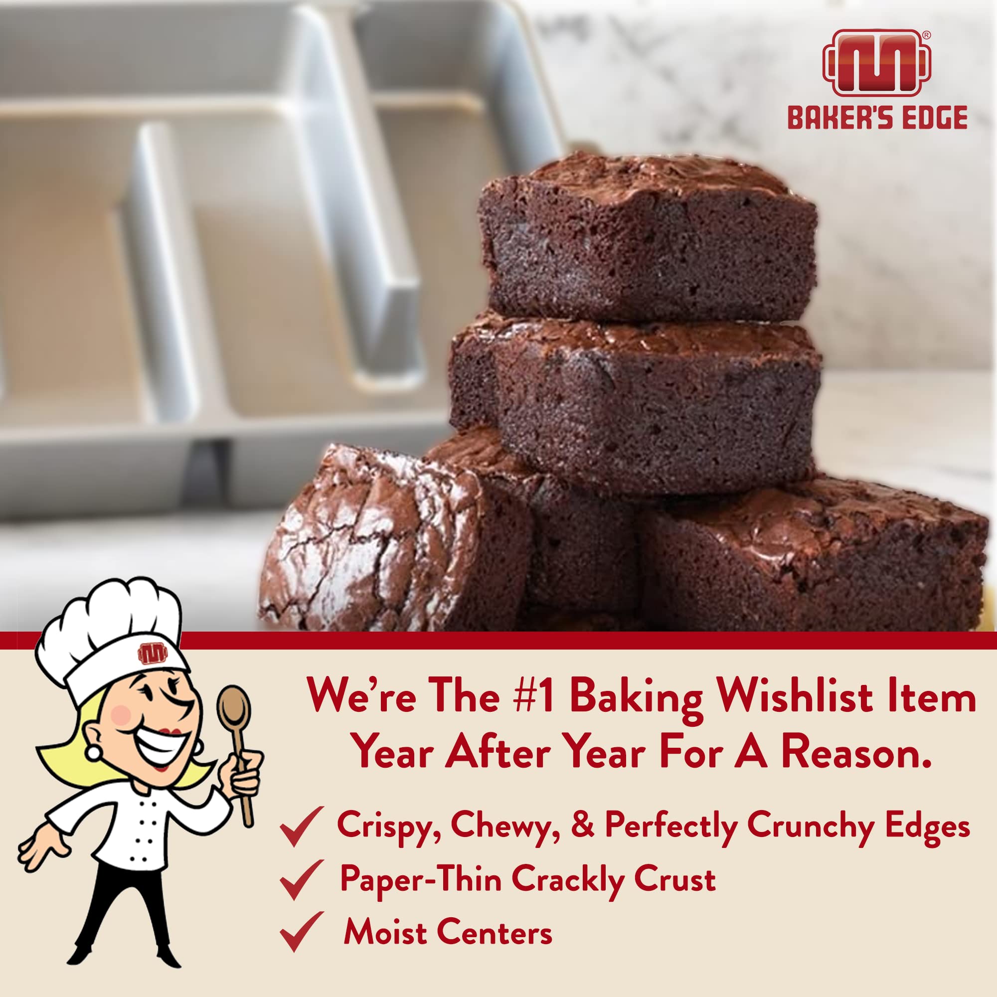 Even heat distribution demonstrated on Baker's Edge pan for consistent brownies.