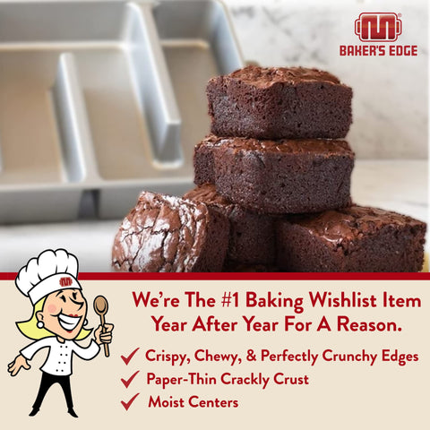 Even heat distribution demonstrated on Baker's Edge pan for consistent brownies.
