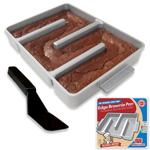 Baker's Edge original brownie pan top view shows even edge browning for consistent results