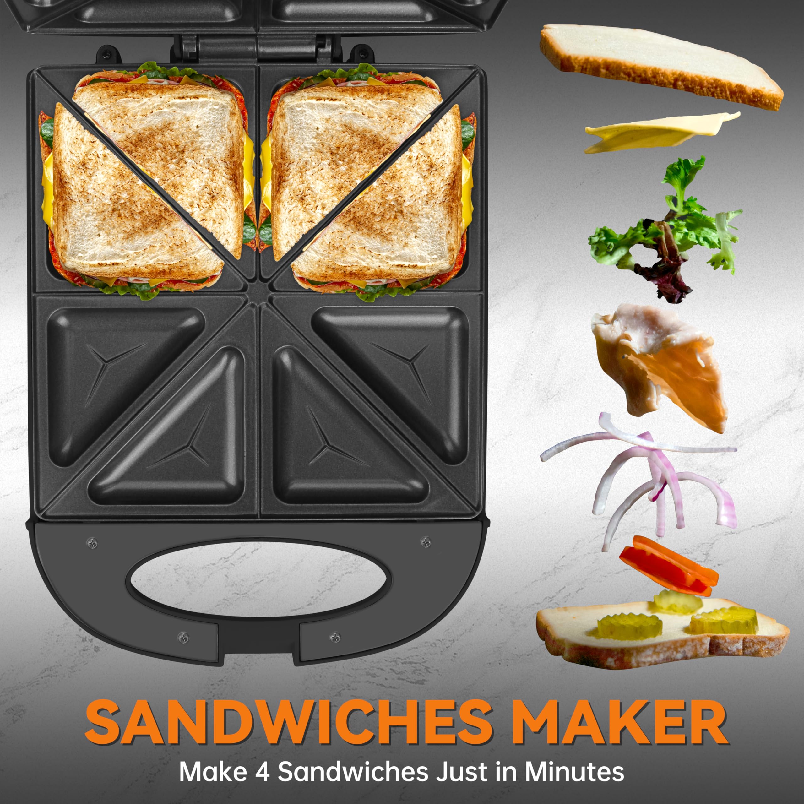 Baker's Friend breakfast sandwich maker with diagonal toast marks for even toasting