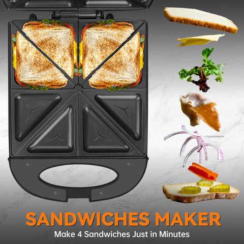Baker's Friend breakfast sandwich maker with diagonal toast marks for even toasting