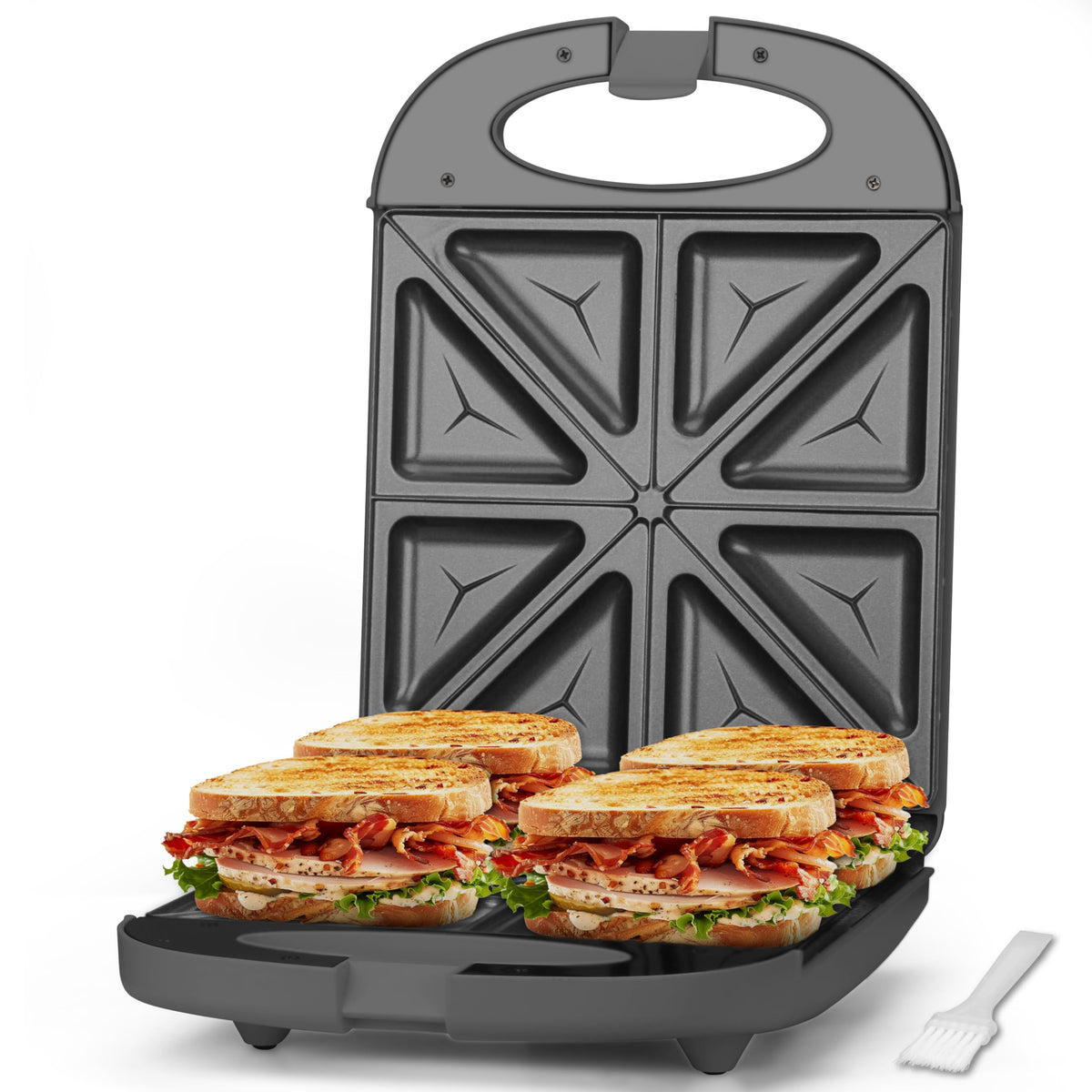 Baker's Friend breakfast sandwich maker in graphite, front view shows compact, space-saving design