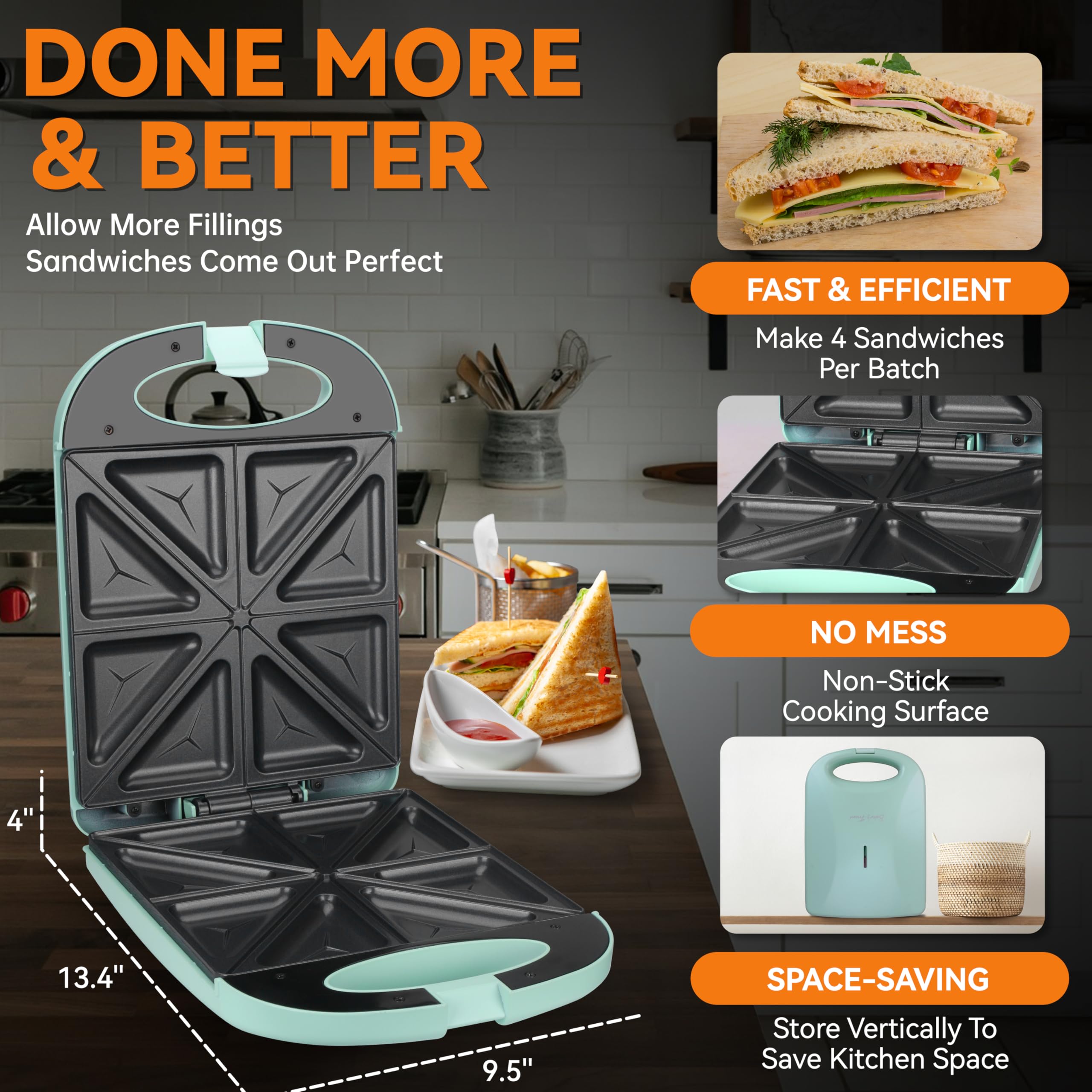 Baker's Friend Breakfast Sandwich Maker non-stick surface ensures easy release and quick cleanup.