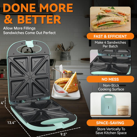 Baker's Friend Breakfast Sandwich Maker non-stick surface ensures easy release and quick cleanup.