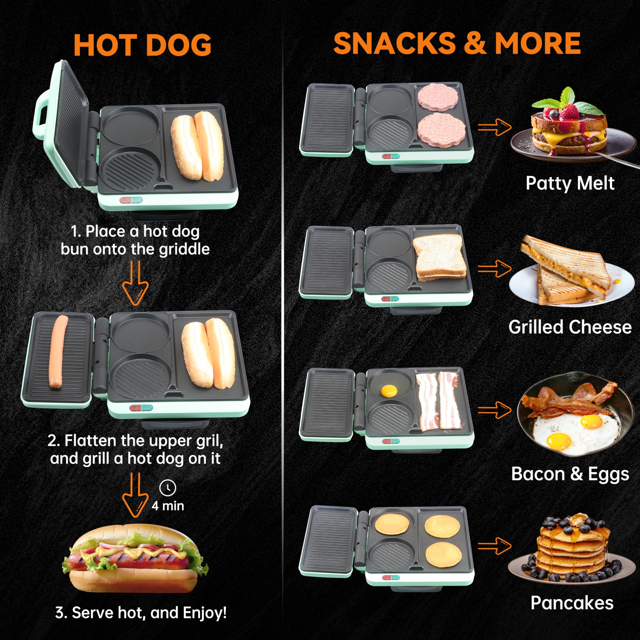 Baker's Friend breakfast station upper grill plate with flip enables versatile grilling.