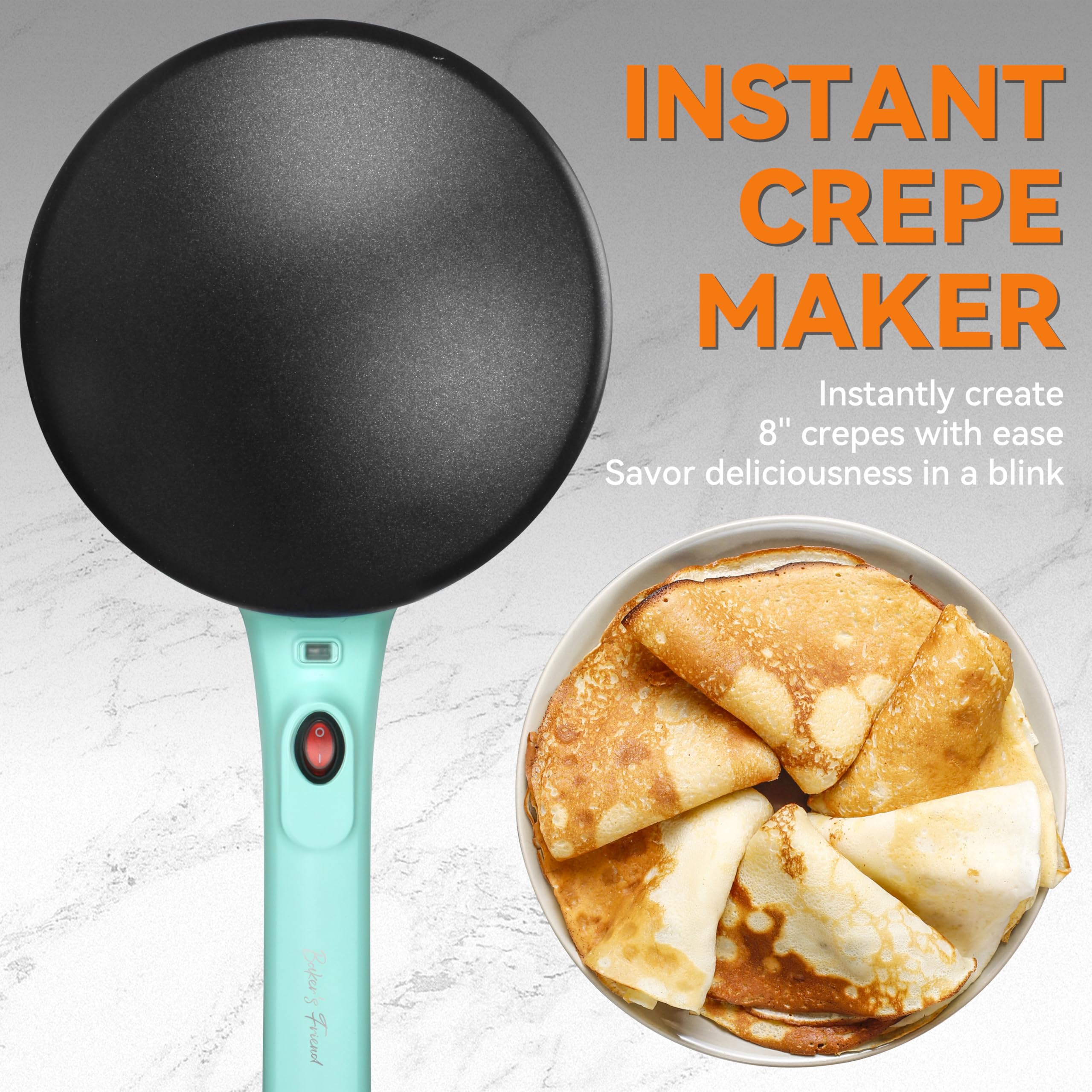 Baker's Friend crepe maker nonstick surface ensures easy release and flawless results.