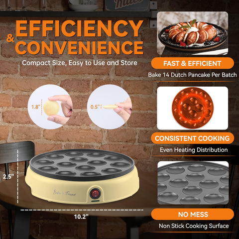 Baker's Friend electric mini pancake maker with nonstick surface for easy release