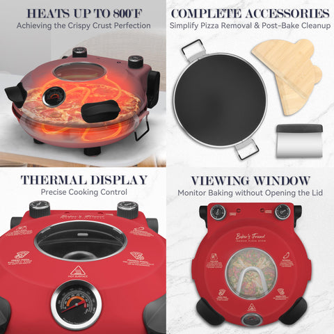 Baker's Friend electric pizza oven control knobs show precise heat adjustments