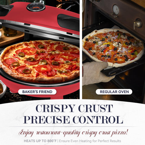 Baker's Friend electric pizza oven viewing window enables easy crust monitoring