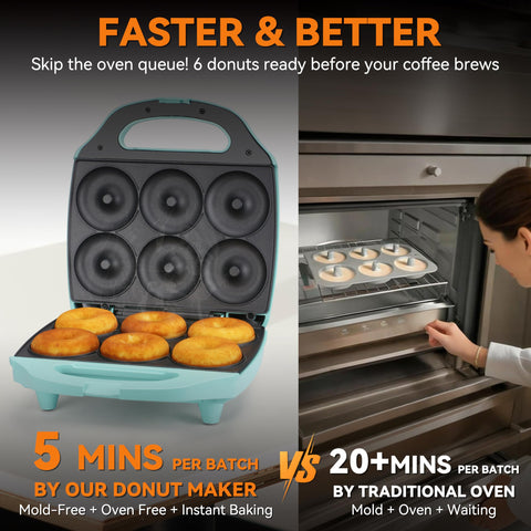 Baker's Friend Mini Donut Maker featuring non-stick coating for easy cleanup.