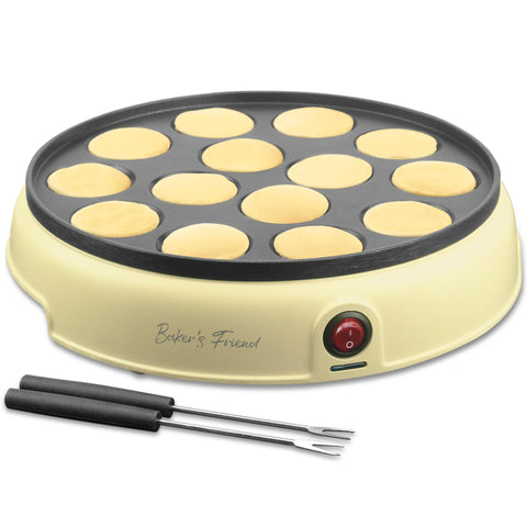 Baker's Friend mini pancake pan top view with 14 holes for quick breakfasts