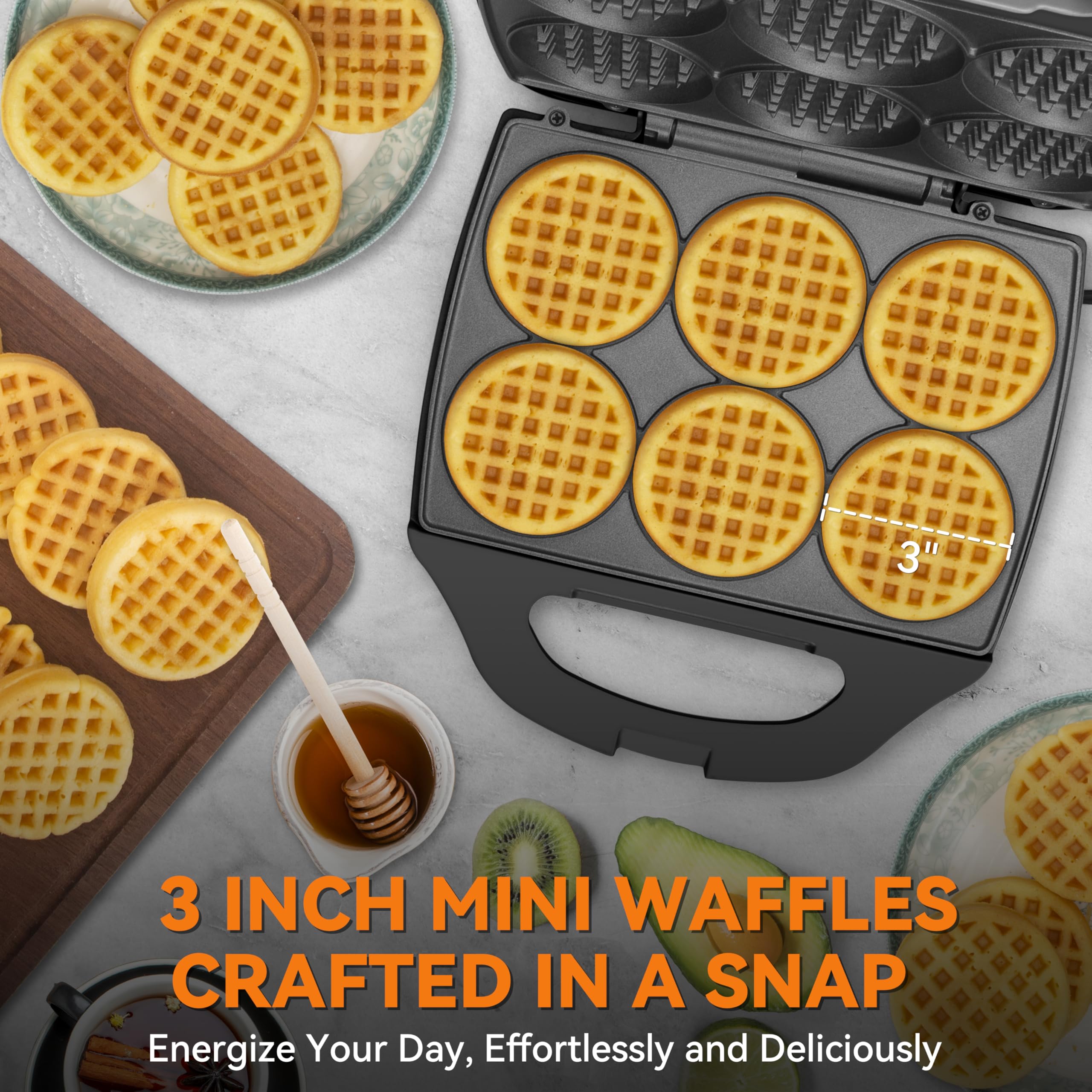 Baker's Friend Multi Mini Waffle Iron close-up non-stick surface for easy cleanup.