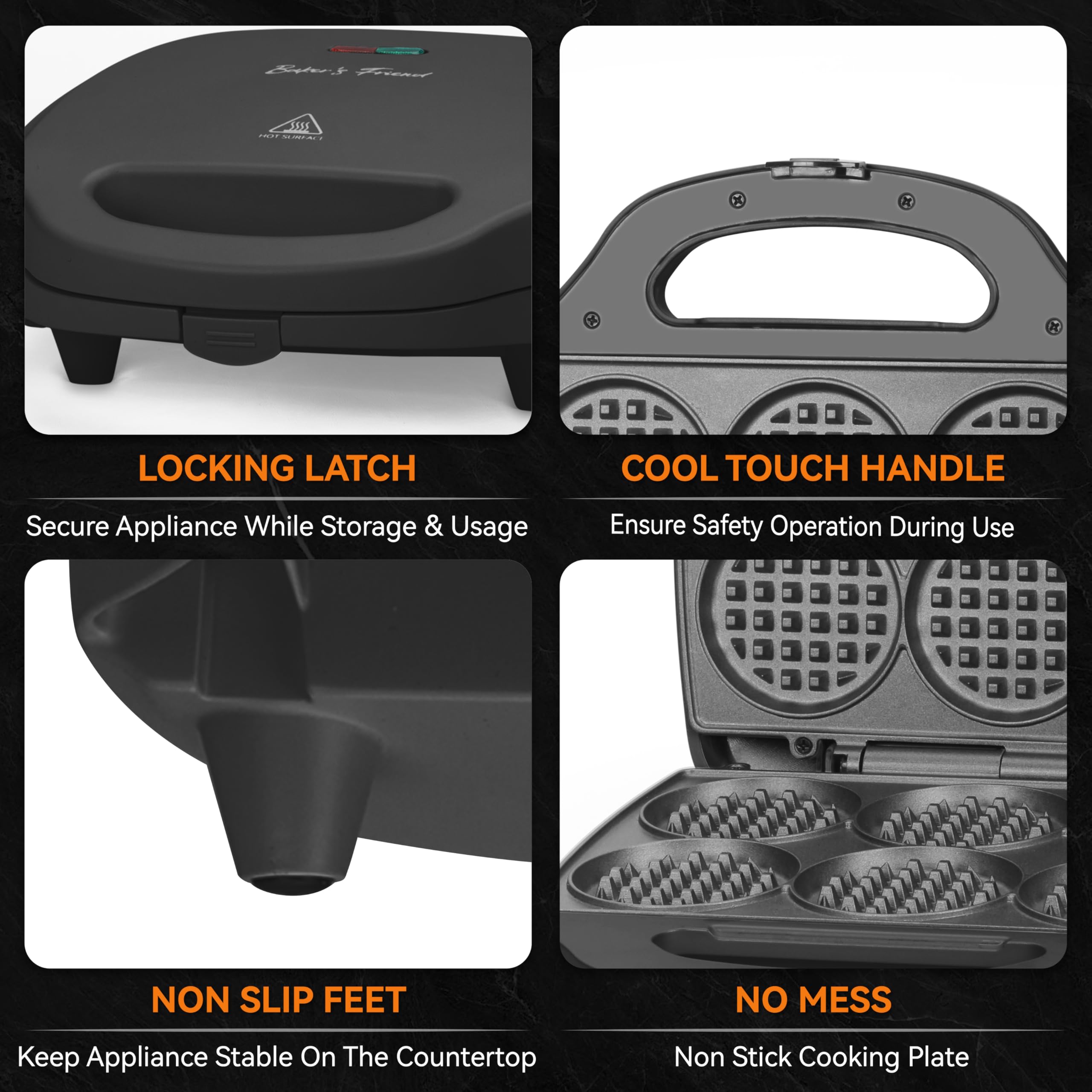 Baker's Friend Multi Mini Waffle Iron plates in action demonstrate even cooking.