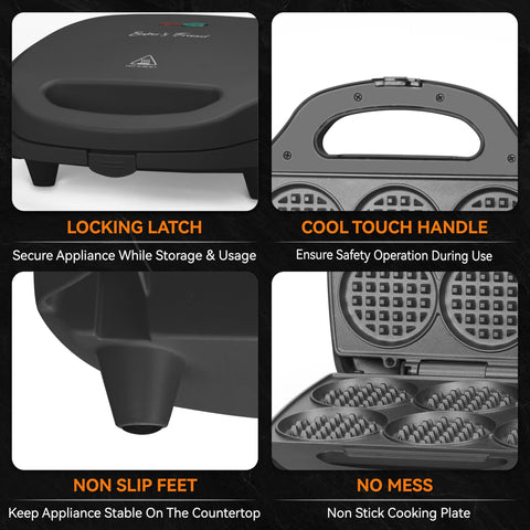 Baker's Friend Multi Mini Waffle Iron plates in action demonstrate even cooking.