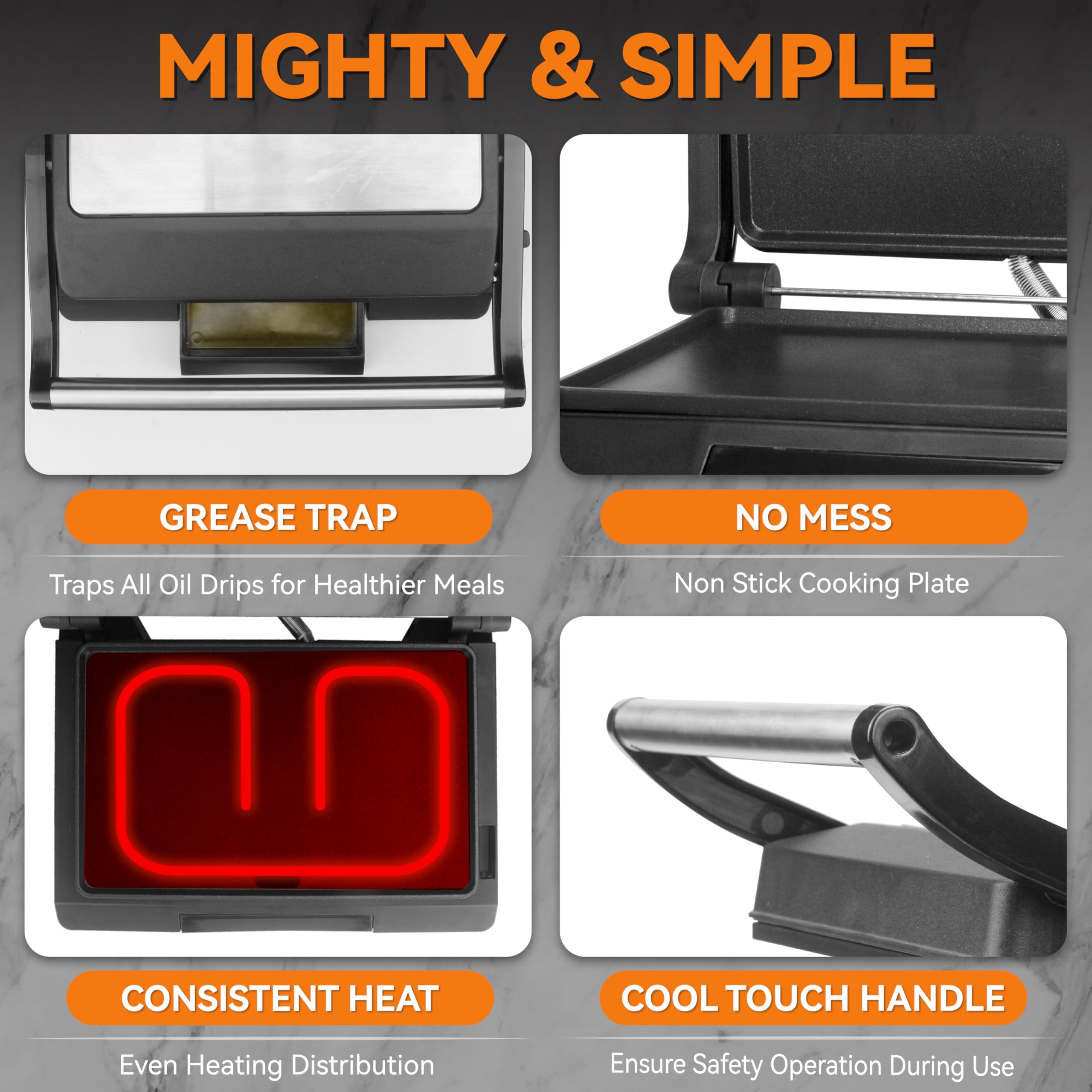 Baker's Friend Panini Press oil tray in action, controlled browning for healthier meals.