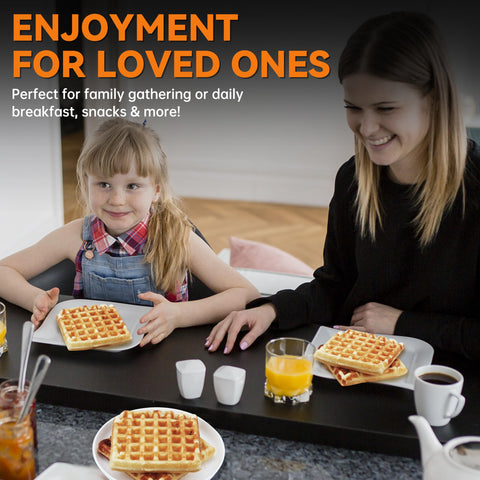 Baker's Friend aqua waffle maker with cord wrap for tidy storage and clutter-free kitchen.