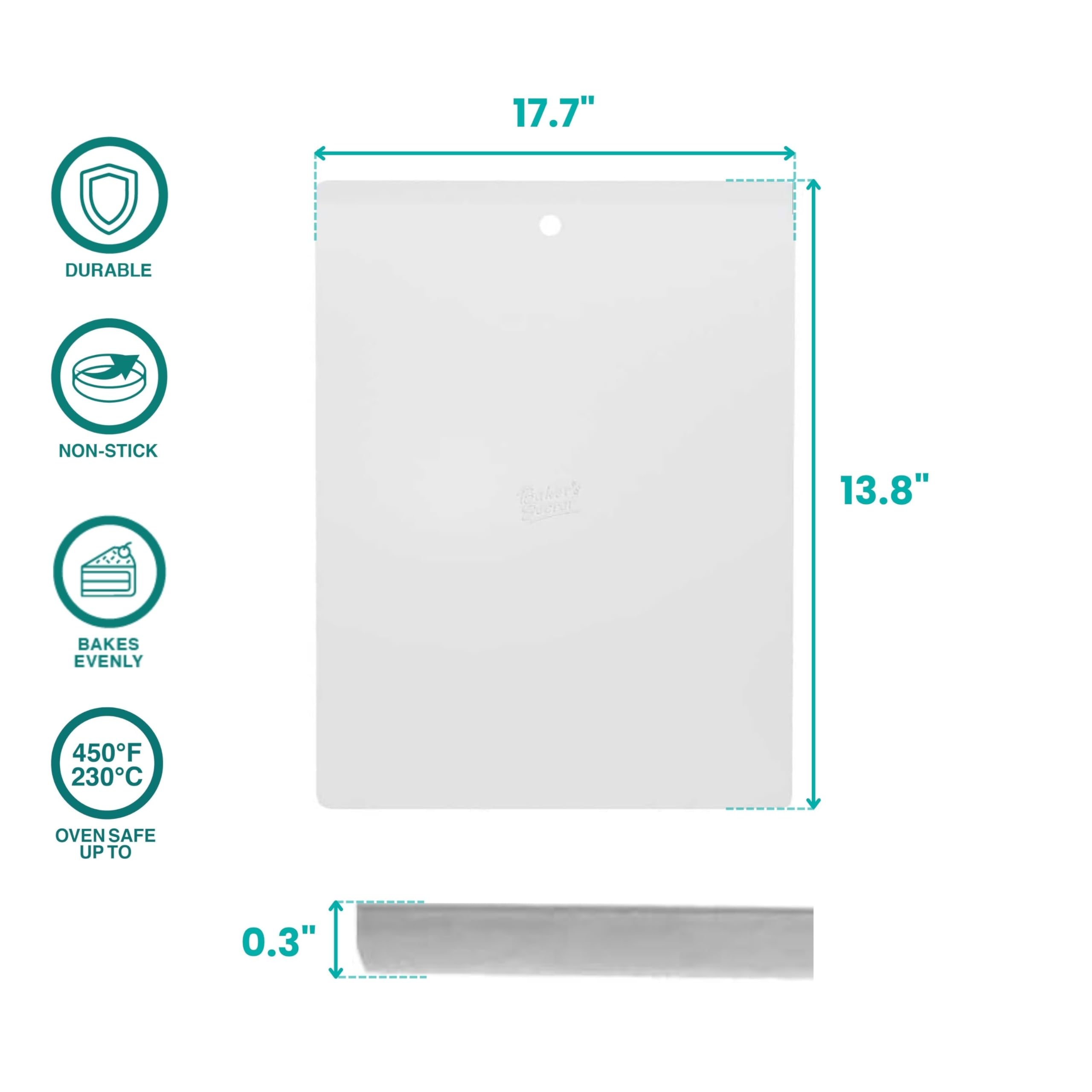 Baker's Secret extra thick 2.7mm aluminum resists warping.