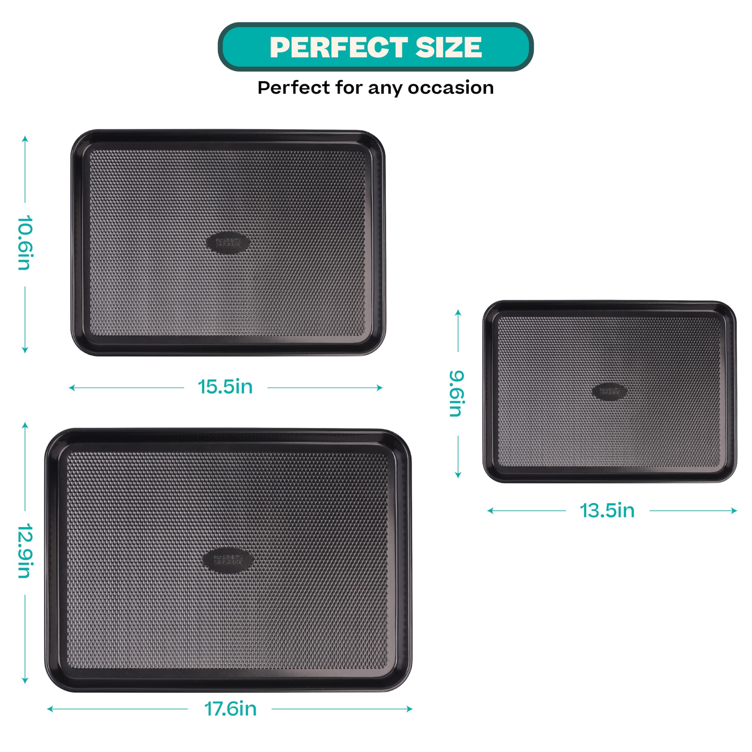 Baker's Secret baking sheet with nonstick coating for easy release.